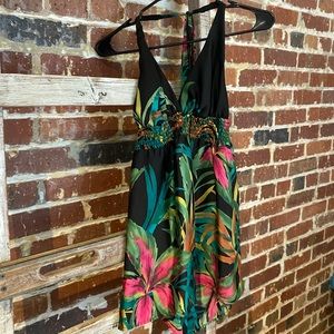Halter top flowered silk dress